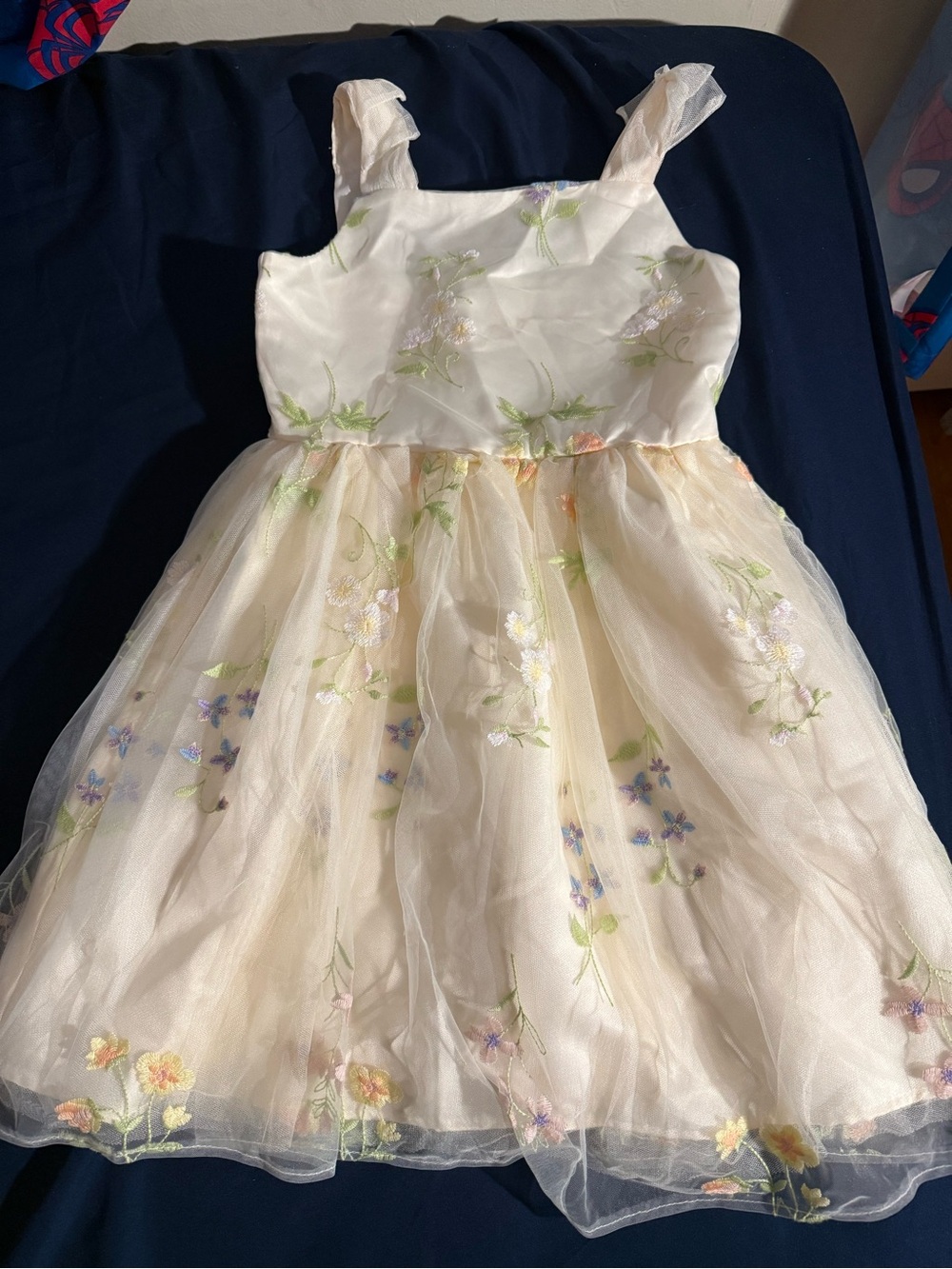 Biscotti Cream Tulle Dress with Pastel Floral Embroidery